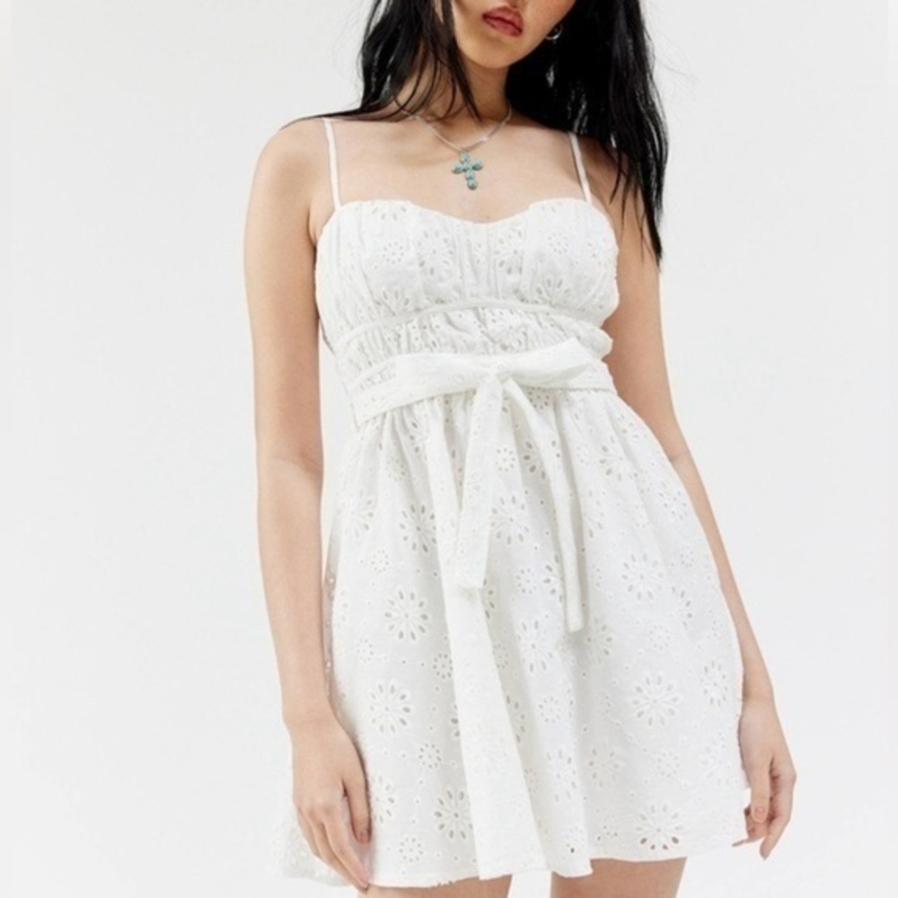 White Eyelet Mini Dress Sweetheart Fit Flare 4